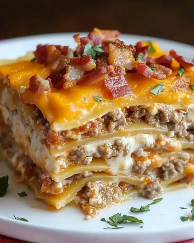 Parmesan Garlic Bacon Cheeseburger Lasagna Recipe
