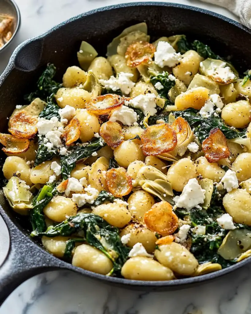 Spinach-Artichoke Gnocchi Skillet with Feta