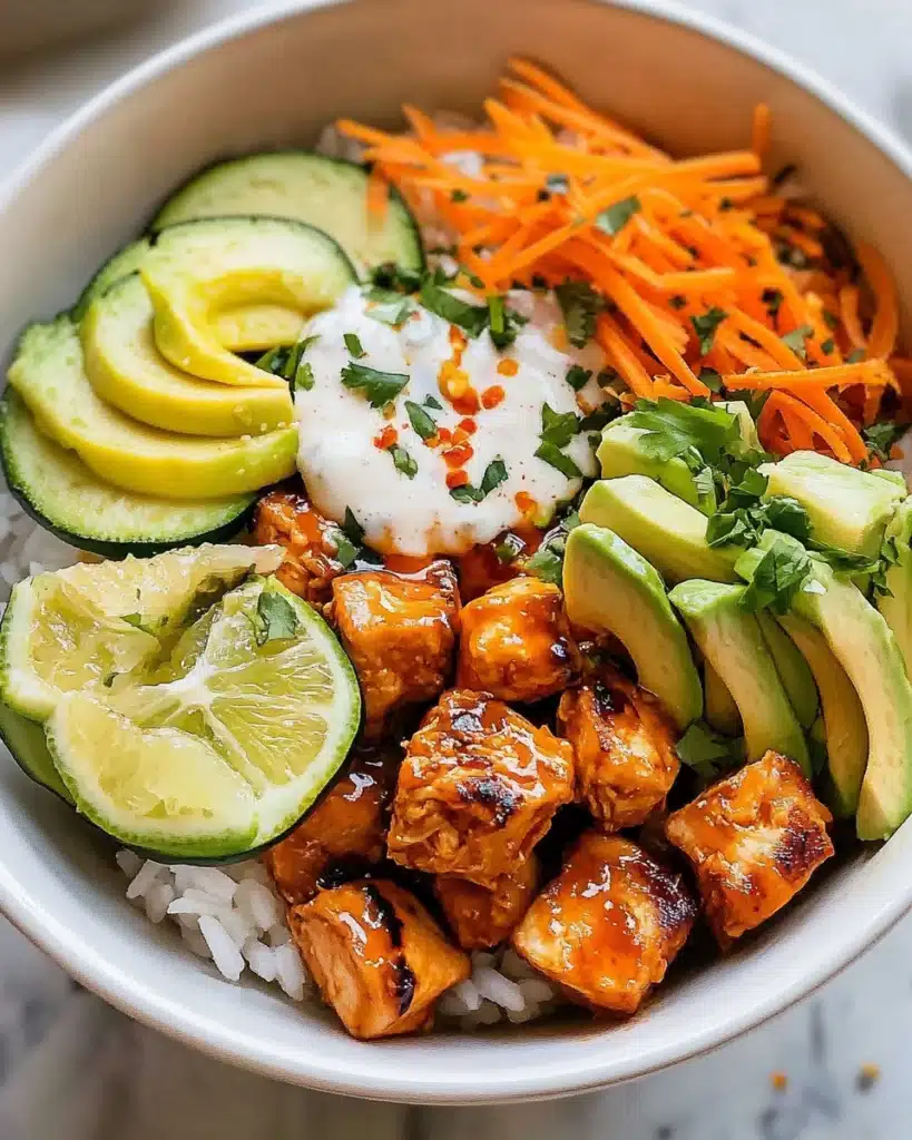Hot Honey Chicken Rice Bowls with Healthy Ranch Drizzle Recipe