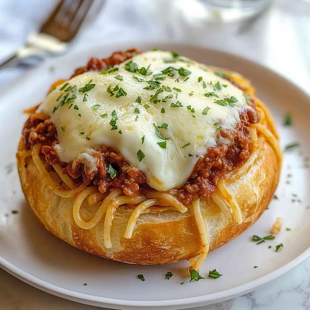 Garlic Butter Spaghetti Bread Bowls Recipe - Recipe Image