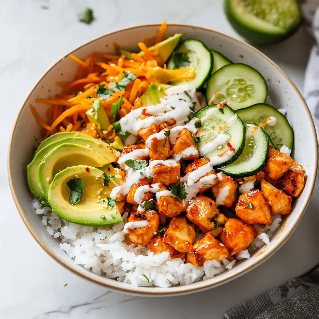 Hot Honey Chicken Rice Bowls with Healthy Ranch Drizzle Recipe - Recipe Image