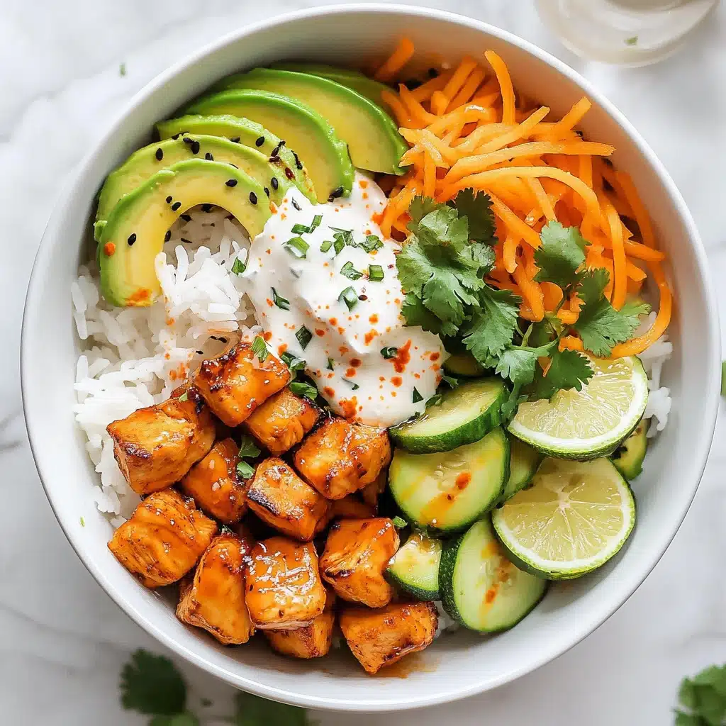 Hot Honey Chicken Rice Bowls with Healthy Ranch Drizzle Recipe - Recipe Image