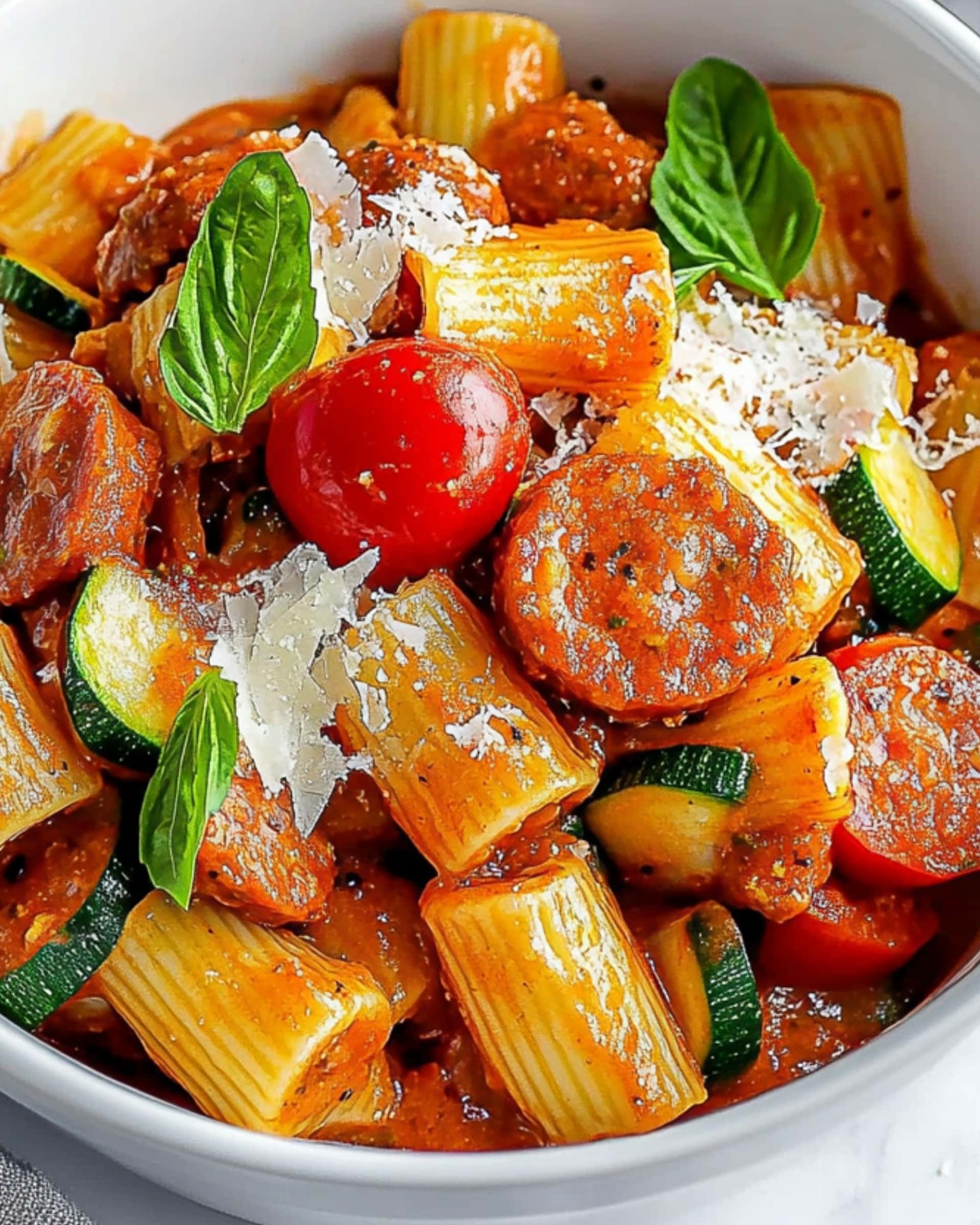 Rigatoni with Sausage, Tomatoes, and Zucchini Recipe