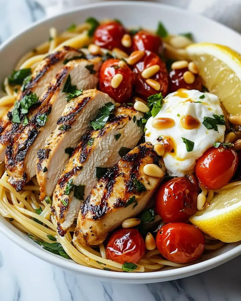 chicken spaghetti with burrata