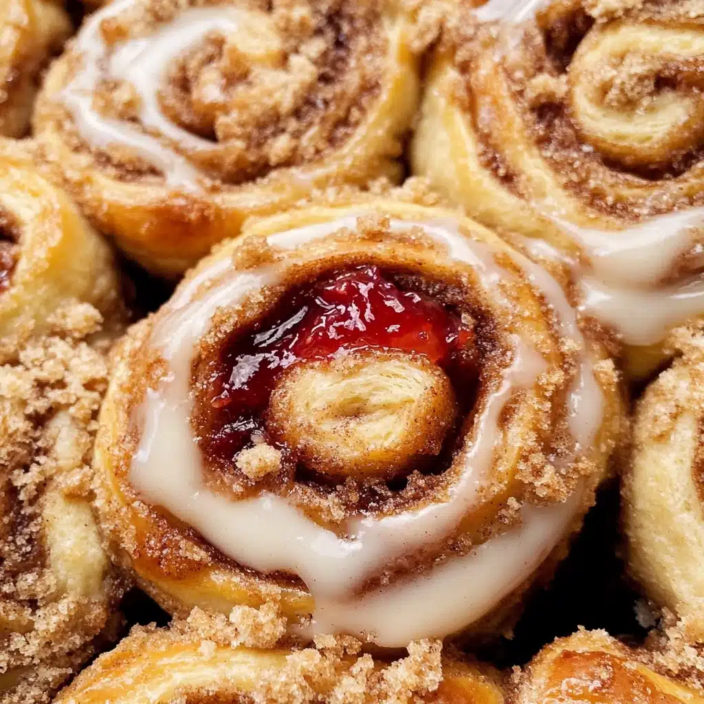 Peach Cobbler Cinnamon Rolls with Crumb Topping Recipe - Recipe Image