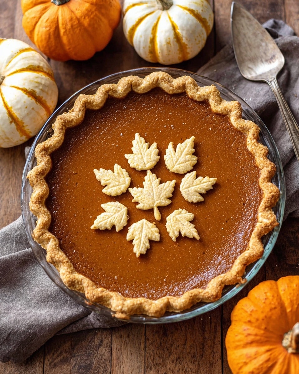 A close-up view of a single-layer pumpkin pie with a smooth, dark orange filling that has a slightly shiny surface. On top, there is a design made from six light beige, leaf-shaped dough pieces arranged in a circle, with their textured veins visible. Between each dough leaf, there is a single dark brown pecan half, making a radial pattern at the center. The pie crust is golden brown and slightly puffed around the edge. The pie sits on a white marbled surface. photo taken with an iphone --ar 4:5 --v 7
