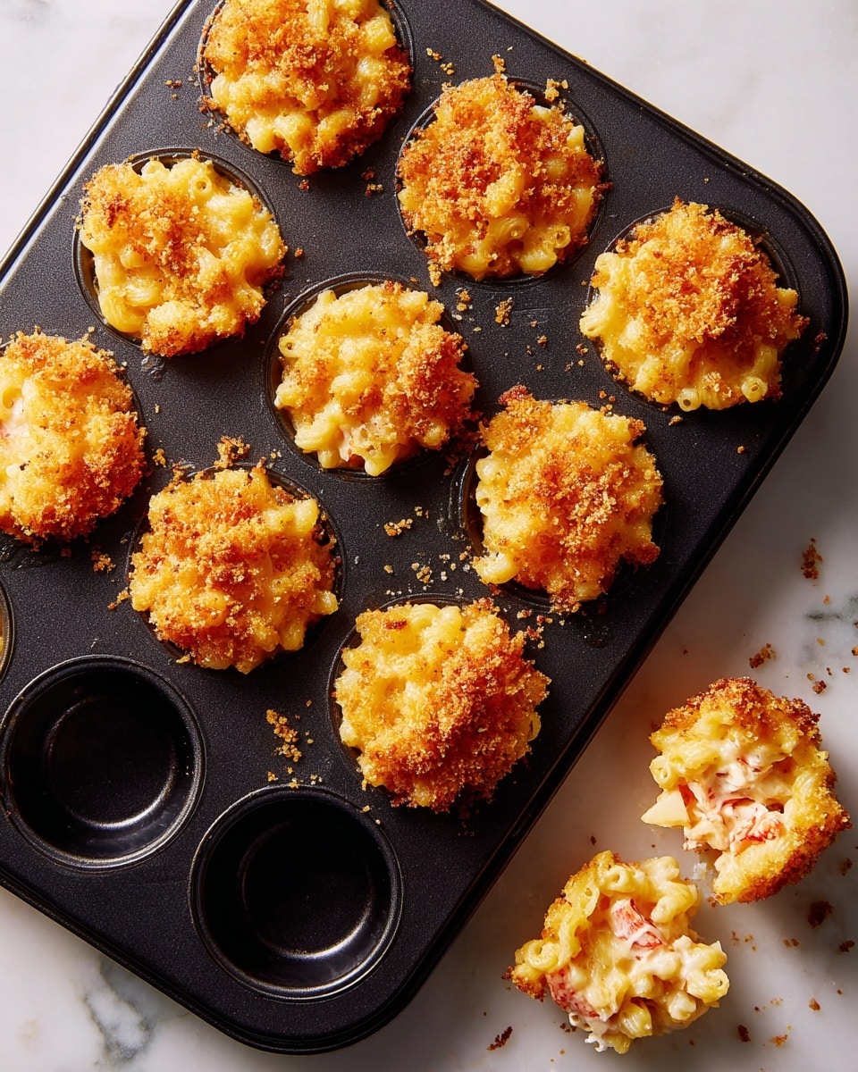 A pyramid stack of small golden-brown muffin-sized bites sits on a white rectangular plate, each showing a crispy, crumbly top and crispy edges. The mini muffins have a soft, textured interior with visible bits of white and reddish pieces, suggesting chunks of seafood or similar ingredients. Green chive pieces are scattered on and around the muffins, adding a slight pop of color against the warm yellow-orange and golden tones of the muffins. The background is a white marbled surface. photo taken with an iphone --ar 4:5 --v 7