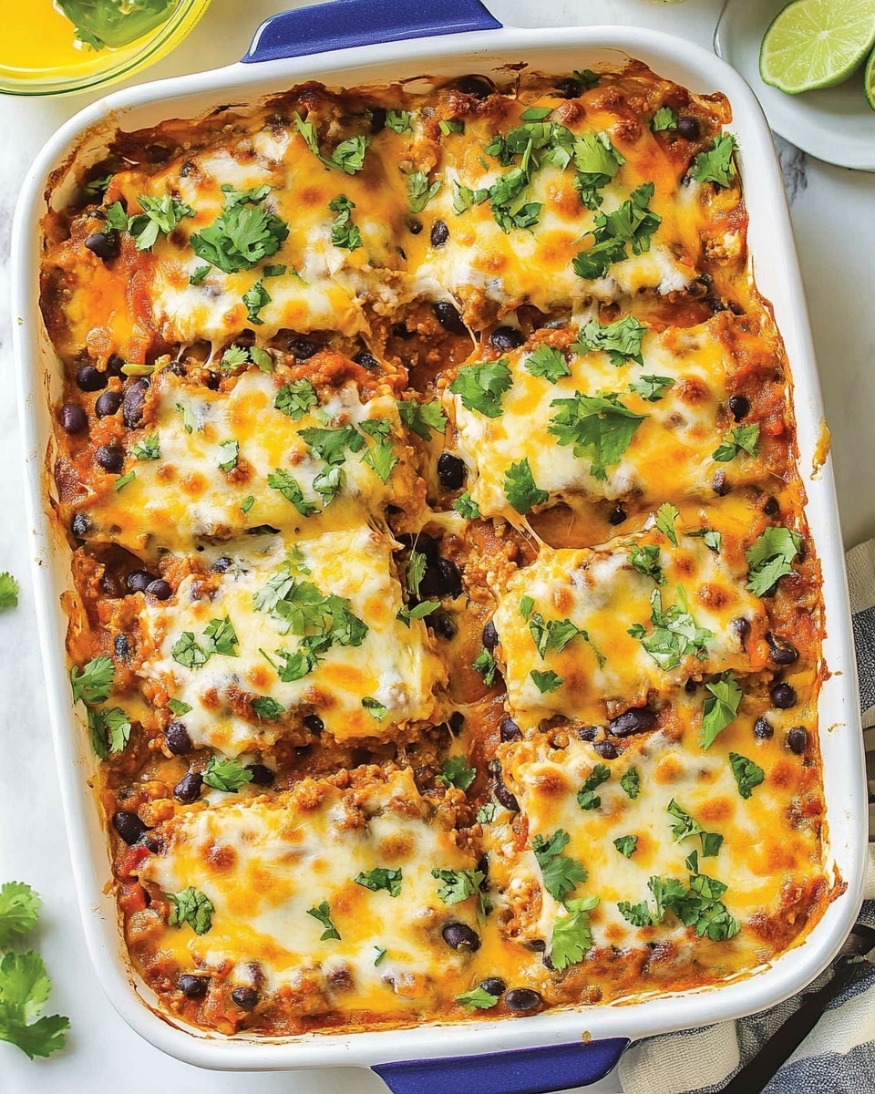 A white baking dish holds a layered casserole being lifted by a metal spatula with a woman's hand. The casserole has multiple layers including a base of dark black beans mixed with brown ground meat, topped by a thick layer of melted yellow and white cheese with a smooth, slightly bubbly texture sprinkled with small green herb pieces. The dish's edges show rich red sauce blending into the layers beneath the cheese. The background features red tomatoes and a jar blurred out, all on a white marbled surface. Photo taken with an iphone --ar 4:5 --v 6.1