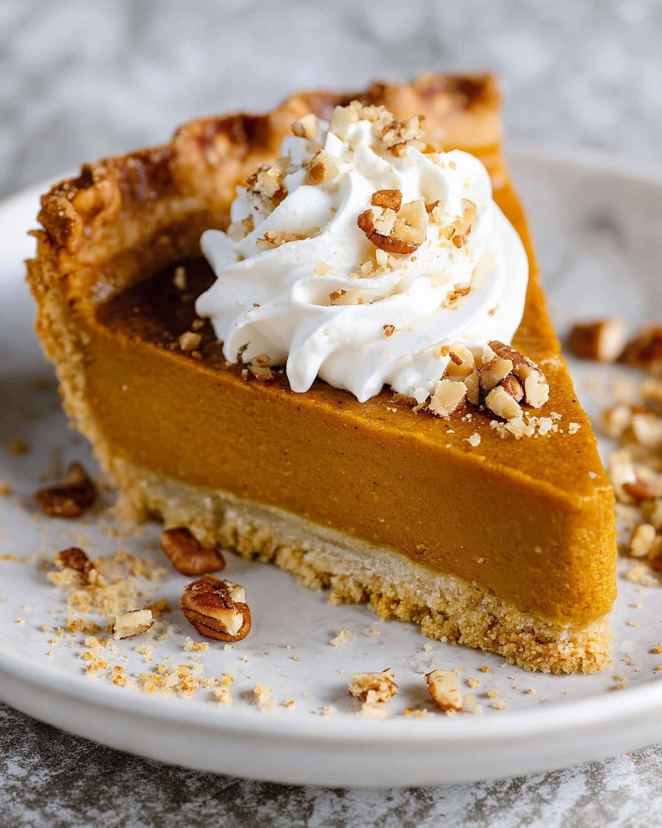 A round pumpkin pie with a golden-brown crust that is crimped around the edges sits in a clear glass pie dish. The top layer is a smooth, deep orange pumpkin filling with a matte texture. In the center, six small leaf-shaped pastry pieces form a flower-like pattern, with a light golden color and a slightly flaky texture. The pie is placed on a wooden surface, surrounded by small orange and white pumpkins with yellow stripes. A gray cloth napkin and a vintage serving spatula are near the pie. The scene is well-lit, showing warm autumn colors. Photo taken with an iphone --ar 4:5 --v 7
