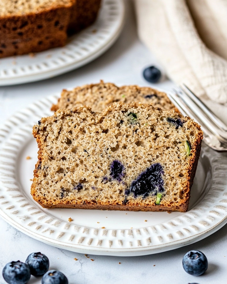 A golden-brown loaf of bread with visible dark blueberries scattered throughout its rough, cracked top surface sits on white parchment paper over a wooden board. Around the board, there are loose blueberries and a soft beige cloth. To the left, part of a white bowl filled with blueberries is visible, and to the bottom right, an empty white plate with a scalloped edge rests on a white marbled surface. A knife with a dark handle lies beside the board, touching the edge of the cloth. The lighting is bright and natural, highlighting the textures and colors clearly photo taken with an iphone --ar 4:5 --v 6.1