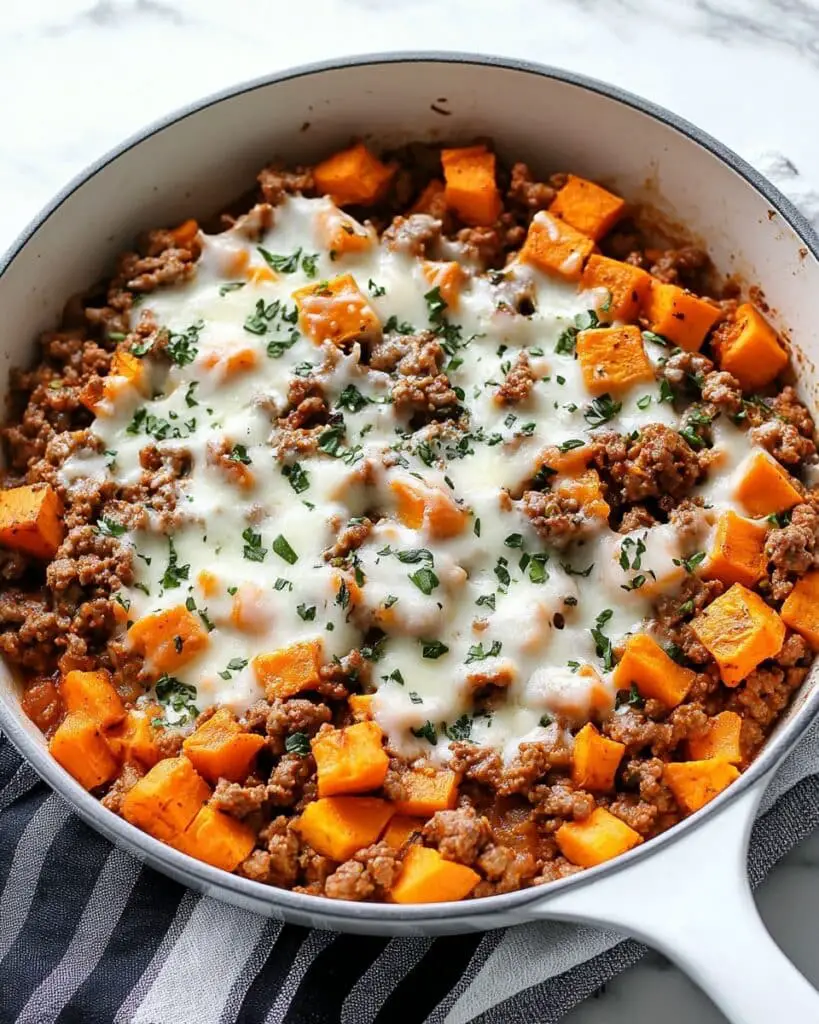 Ground Turkey and Sweet Potato Skillet with Melted Mozzarella Recipe