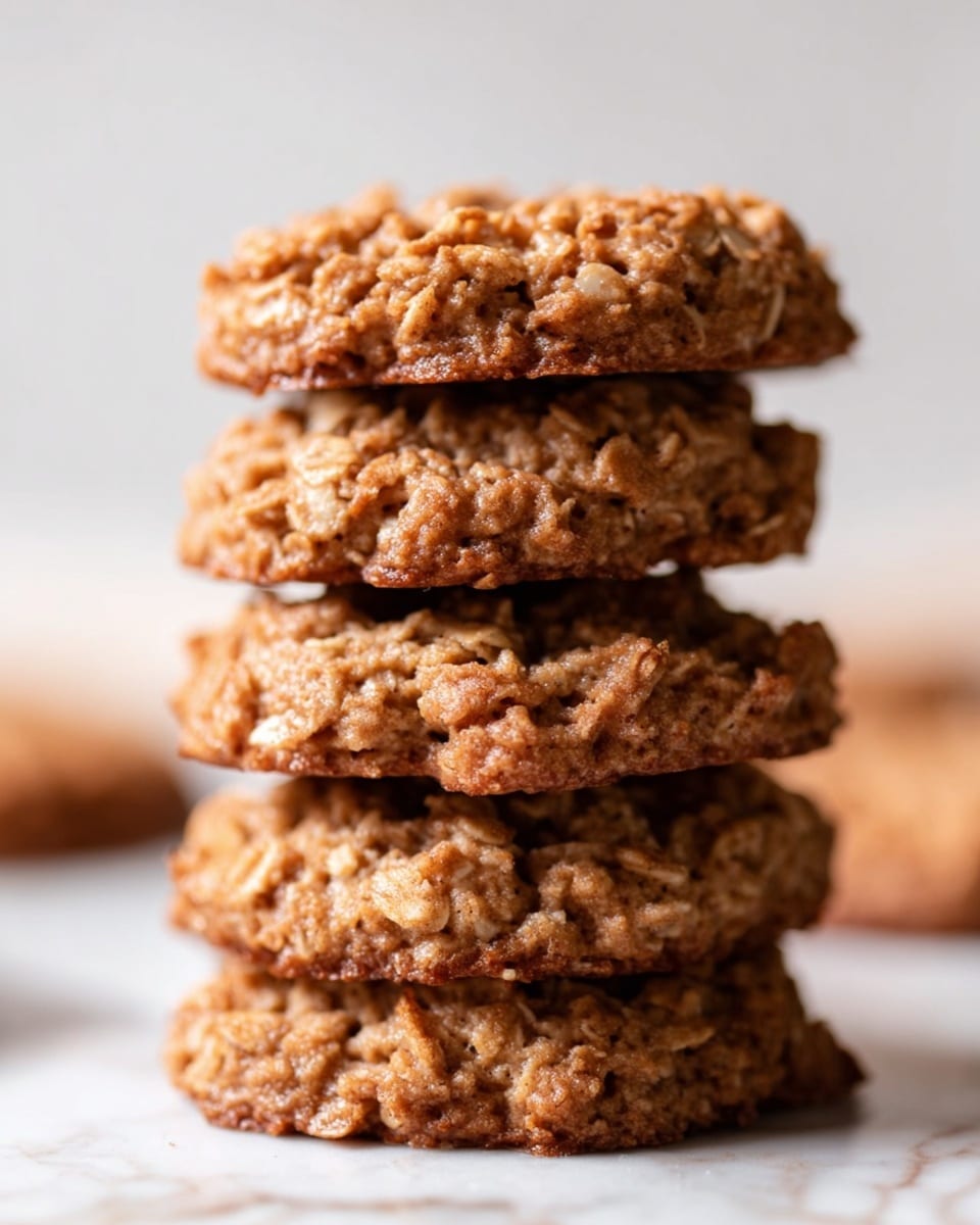The image shows several round chocolate oat cookies on a white marbled surface. The cookies have a rough, bumpy texture with visible oats spread throughout. One cookie in the center is broken slightly, revealing a dense, moist inside with bits of oats embedded. The cookies are light to medium brown in color, giving a homemade feel. The focus is sharp on the front cookie while the other cookies fade softly into the background, creating a warm and inviting atmosphere. photo taken with an iphone --ar 4:5 --v 7