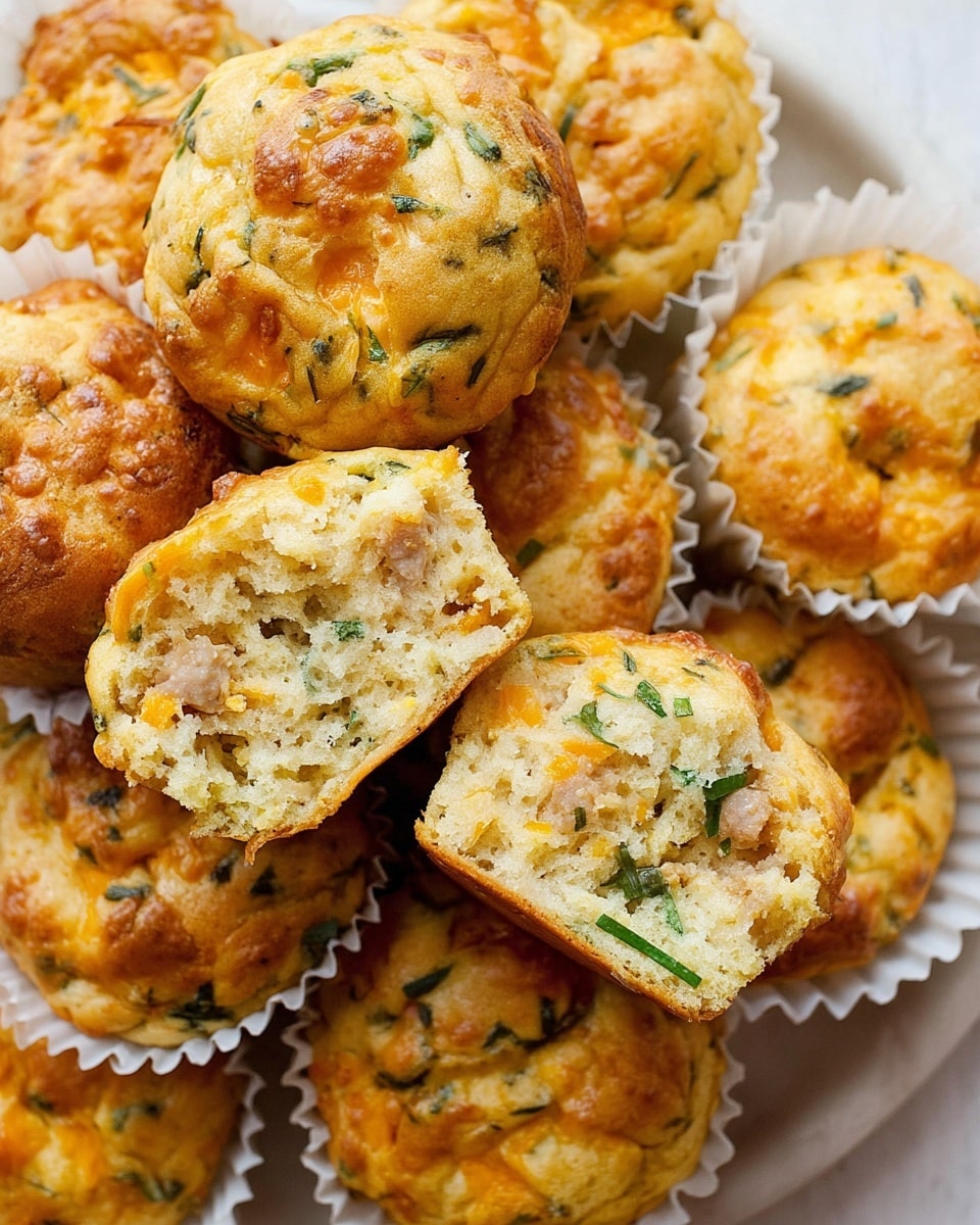 A white scalloped plate is full of about ten golden yellow muffins with visible small green bits and orange cheese spots, each muffin nestled in a white paper liner that has ruffled edges; the muffins have a slightly rough texture on top showing bits of ingredients baked inside. The plate sits on a white marbled surface with a beige waffle-textured cloth underneath its lower right side, and a carton with four brown eggs is placed at the upper left corner of the image. Bright natural light highlights the warm colors and textures of the muffins, giving a fresh and inviting look. Photo taken with an iphone --ar 4:5 --v 7