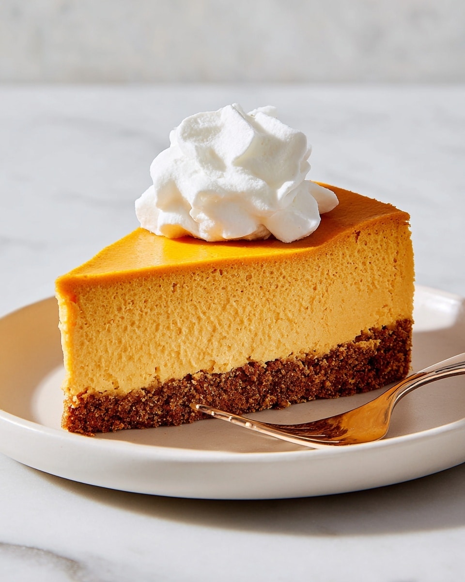 A round, smooth cheesecake with a pale yellow top layer sits on a white plate with a subtle textured pattern. One slice is lifted by a silver spatula, showing three distinct layers: a thin, slightly darker brown bottom crust, a thick creamy middle layer of off-white cheesecake, and the yellow top layer which is thick and has a matte texture. The cake edges are clean and sharp, and the plate is placed on a white marbled surface. Photo taken with an iphone --ar 4:5 --v 7