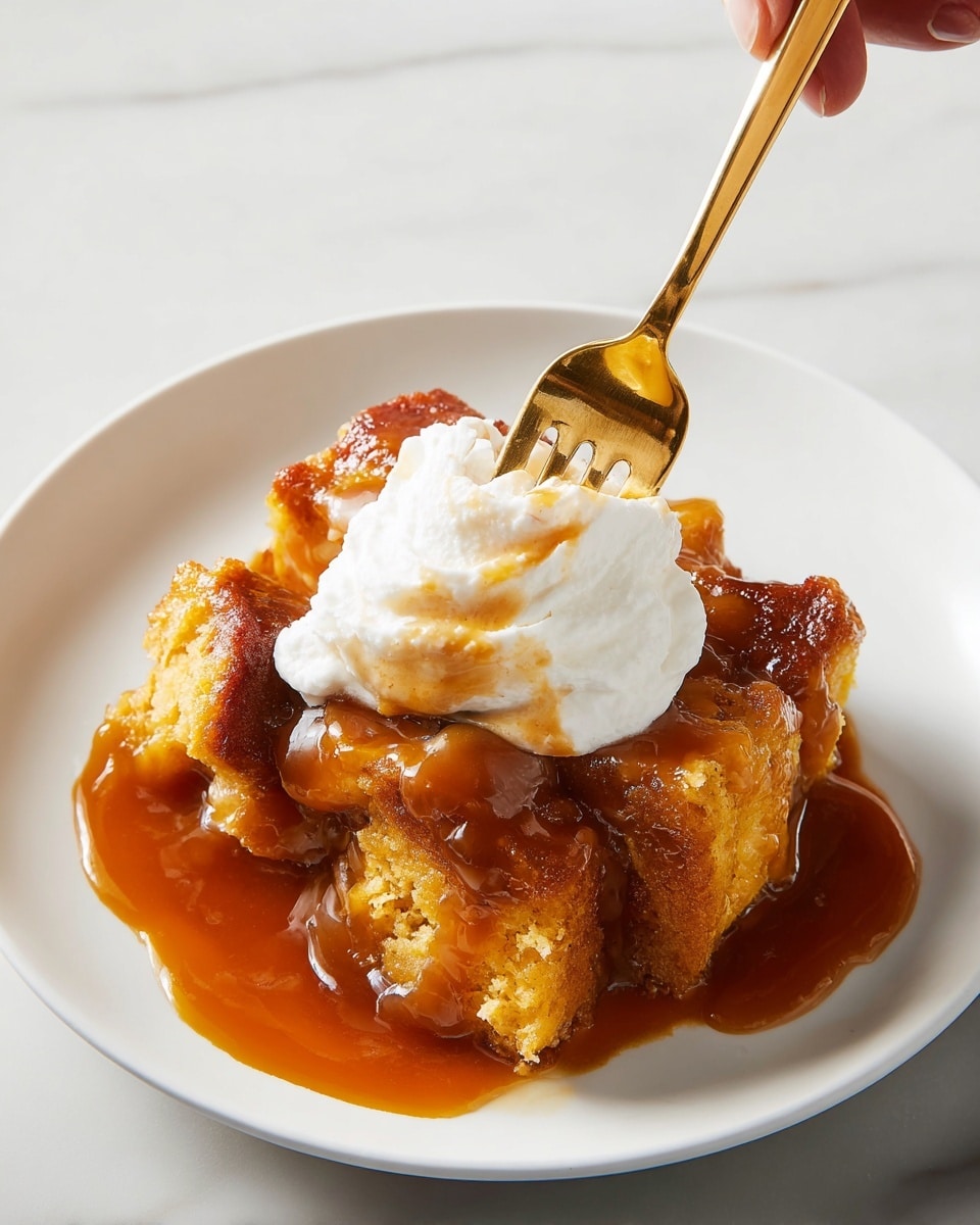 An oval white dish holds a baked bread pudding made of many large bread chunks that are golden brown on top and softer orange-yellow within. The bread pieces vary slightly in size and shape and are tightly packed together, showing a textured surface with some parts more toasted with crisp golden edges. The dish rests on a white marbled surface. photo taken with an iphone --ar 4:5 --v 7