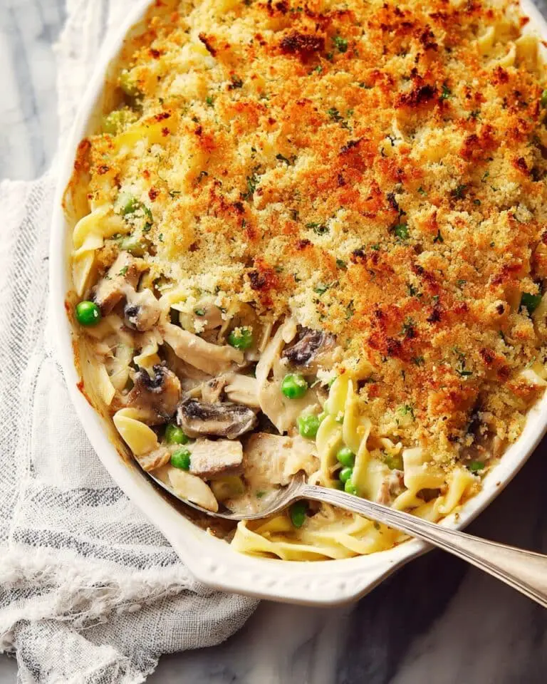 Creamy Turkey and Mushroom Casserole with Parmesan Breadcrumb Topping Recipe