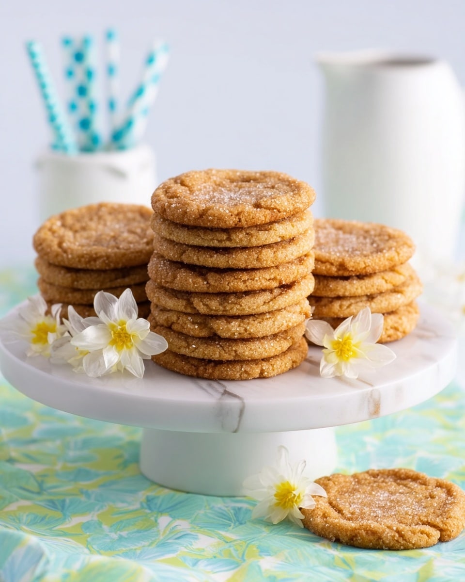 Two round, golden brown cookies with a rough, crumbly texture and sprinkled with coarse sugar crystals are placed on a folded blue and green patterned cloth napkin. The cloth is on a white marbled surface, and in the background, there is a hint of a white cup and a blurred green plate. The cookies have a slightly uneven surface with light cracks showing their soft interior. photo taken with an iphone --ar 4:5 --v 7