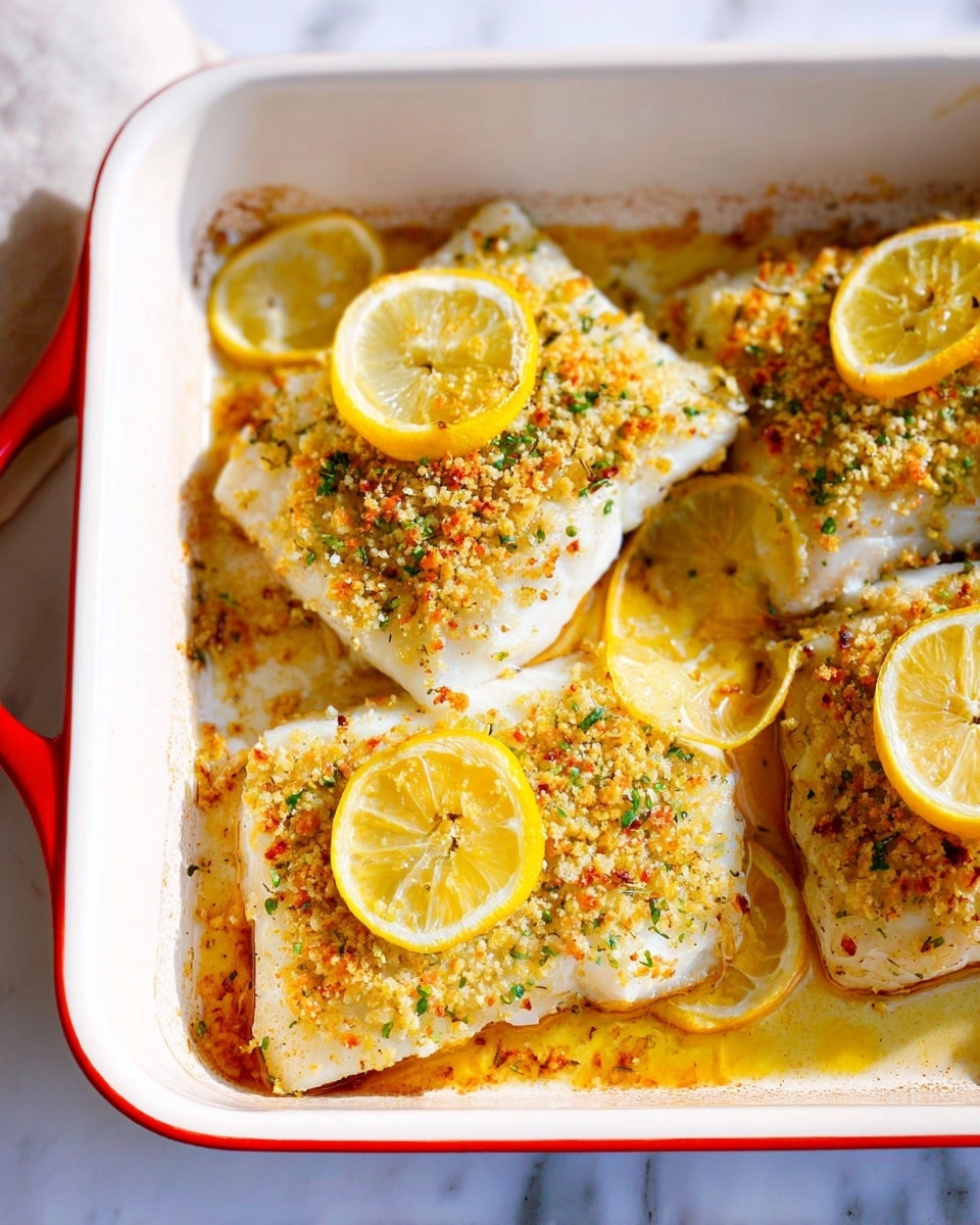A white cooked fish fillet is placed flat on a white marbled surface, topped with a textured layer of golden-yellow minced garlic mixed with small red pepper flakes and green herb bits. On the upper left edge of the fish, a bright yellow lemon wedge with a visible juicy interior rests, adding a fresh look. Around the fish are a few scattered lemon slices and some browned spots from cooking, giving a warm, rustic feel. The colors show a mix of soft white from the fish, bright yellow from the lemon, and specks of red and green throughout the topping. photo taken with an iphone --ar 4:5 --v 7