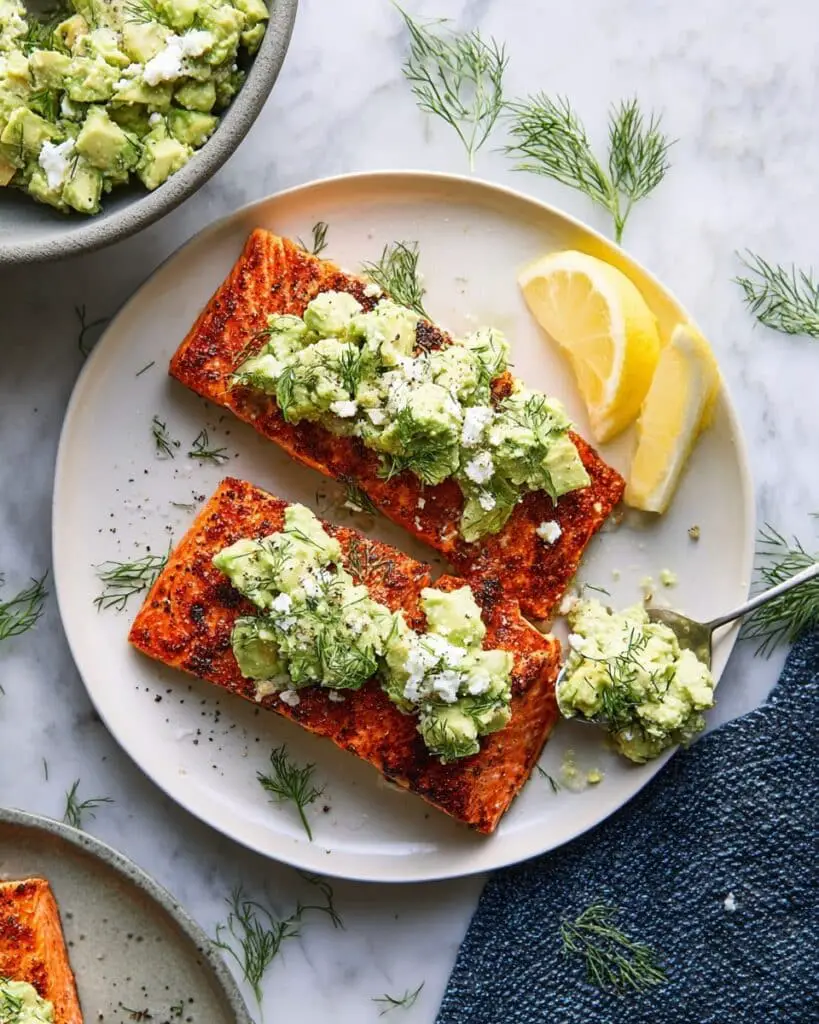 Baked Salmon with Avocado & Feta Recipe
