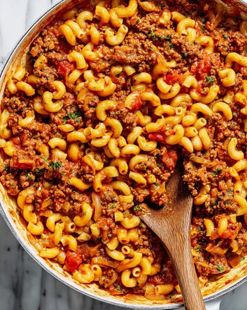 Creamy Beef Goulash with Elbow Macaroni and Cheddar Recipe