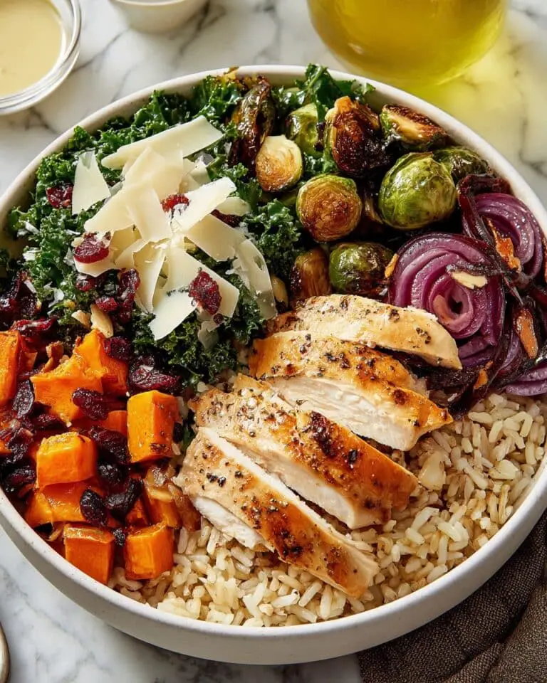 Harvest Bowls with Roasted Vegetables, Chicken, Cranberries, and Kale Recipe