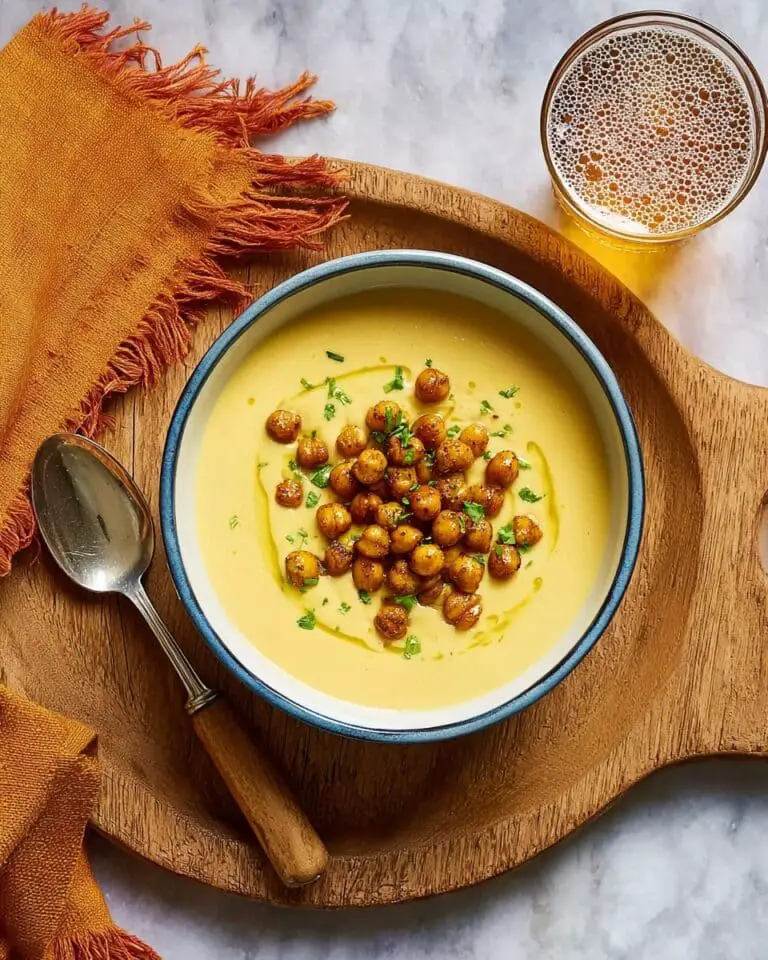Hummus Soup with Crispy Chickpeas and Roasted Garlic Recipe