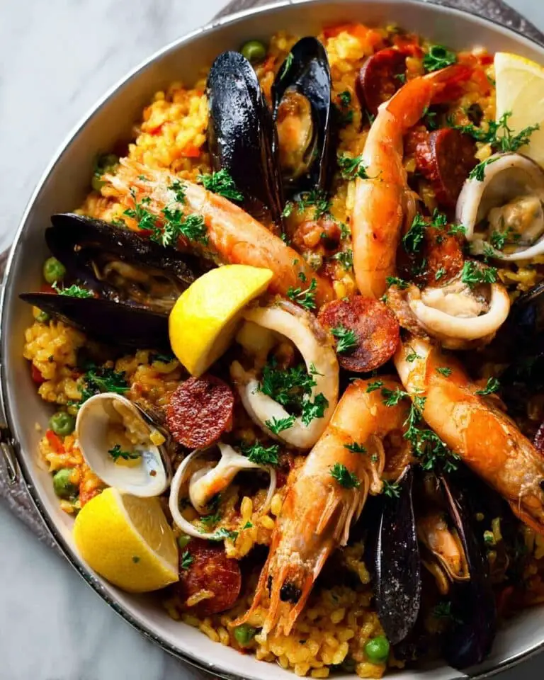 Authentic Spanish Paella with Seafood, Chorizo, and Chicken Recipe