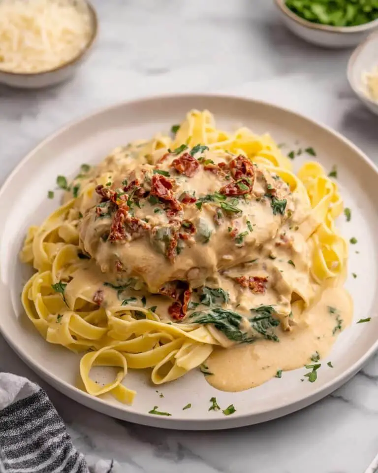 Crockpot Tuscan Chicken with Creamy Sun-Dried Tomato and Spinach Sauce Recipe