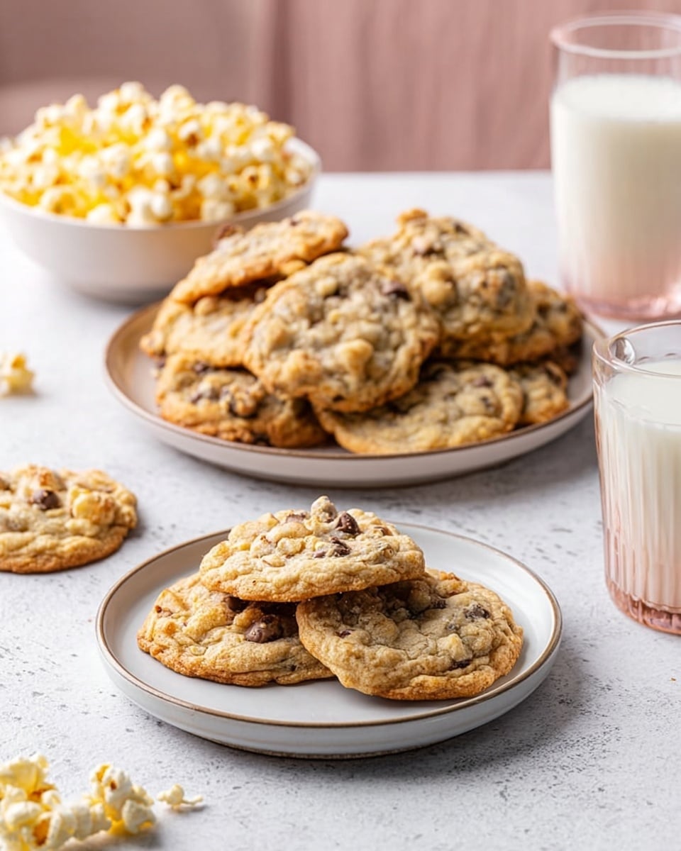 A white plate filled with a stack of about eleven golden-brown cookies with visible chocolate chips and a slightly uneven, soft texture. The cookies are round and piled unevenly toward the center of the plate, which has thin red stripes around its edges. The plate sits on a red and white checkered cloth placed on a white marbled surface. Photo taken with an iphone --ar 4:5 --v 7