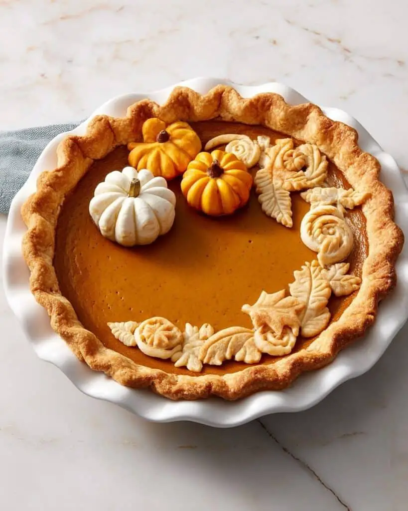 Homemade Pumpkin Pie with Decorative Vines and Leaves Recipe