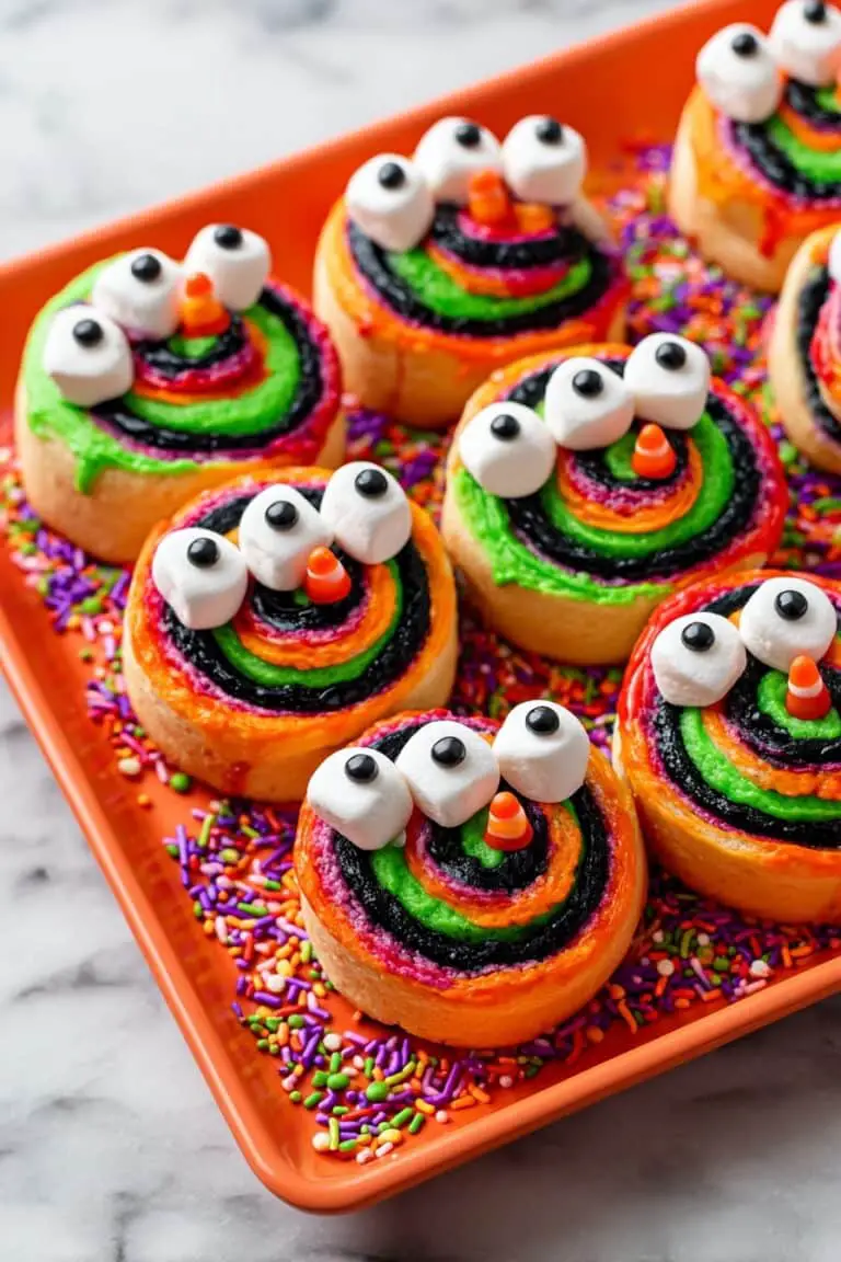 Halloween Black and Orange Cinnamon Rolls with Spooky Decorations Recipe