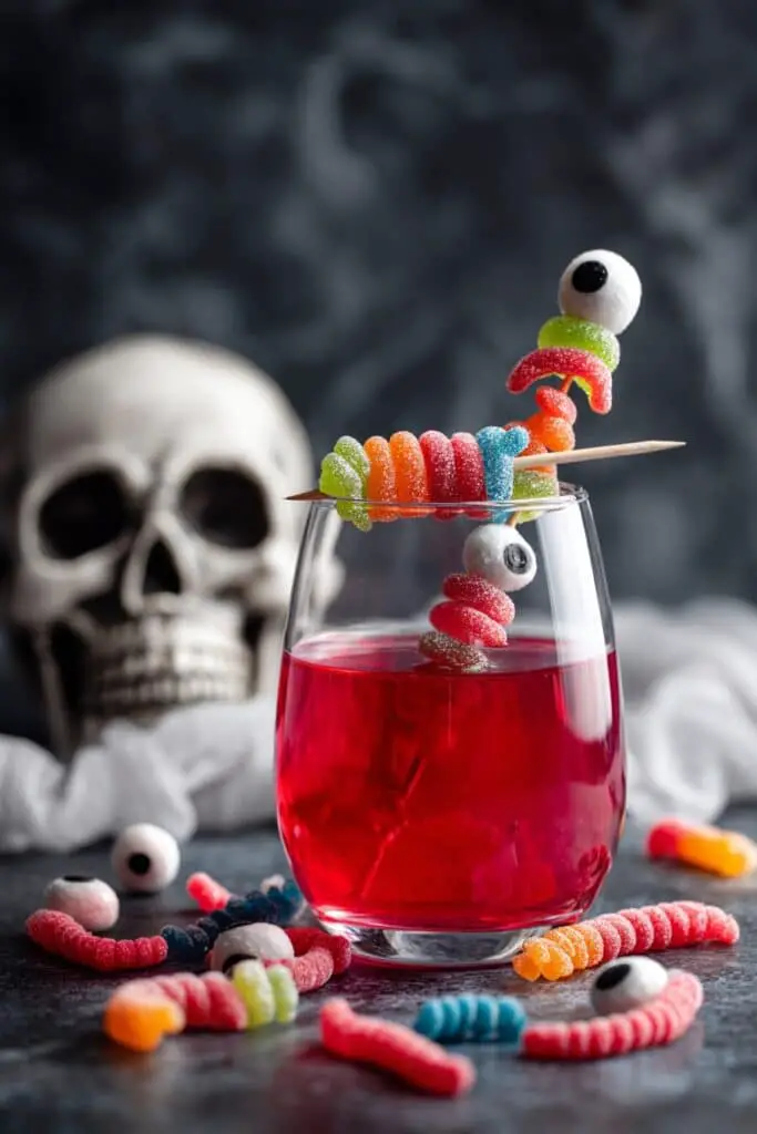 Halloween Punch with Gummy Eyeballs and Edible Gold Glitter Recipe
