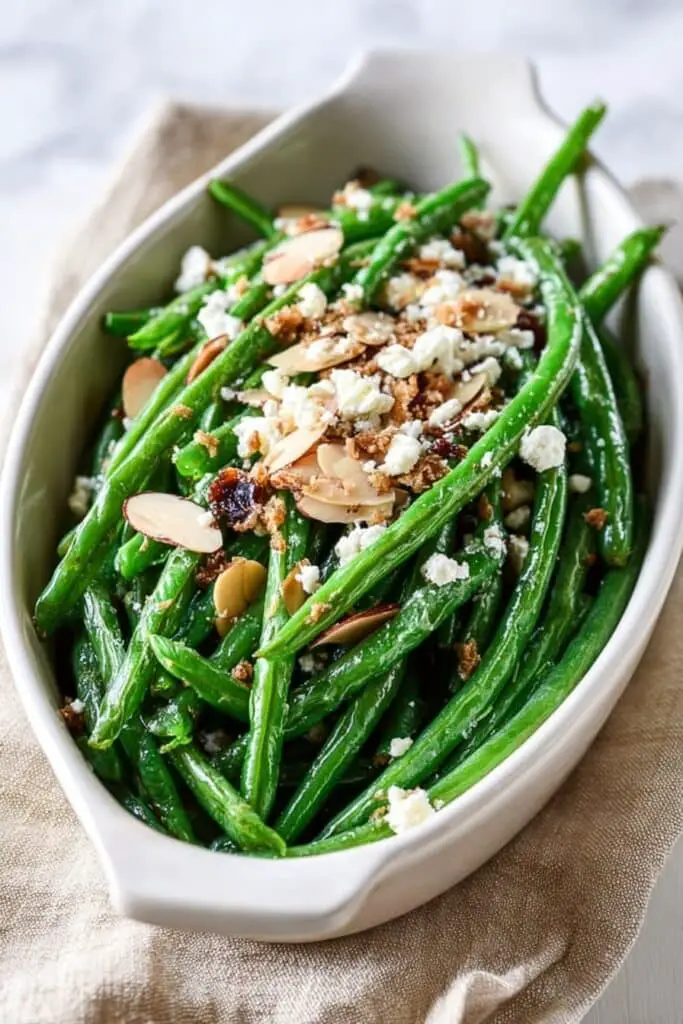 Loaded Skillet Toasted Green Beans with Bacon, Feta, and Garlic Breadcrumbs Recipe
