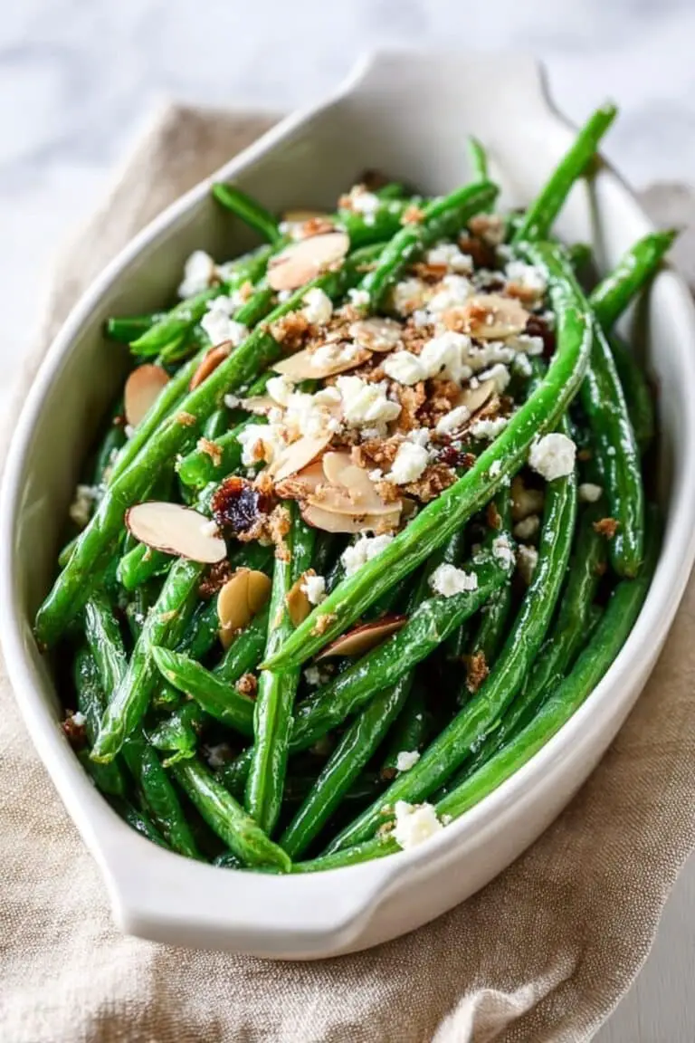Loaded Skillet Toasted Green Beans with Bacon, Feta, and Garlic Breadcrumbs Recipe