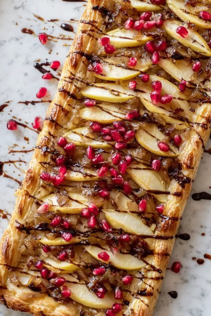 Apple Brie & Caramelized Onion Tart with Pomegranate Recipe