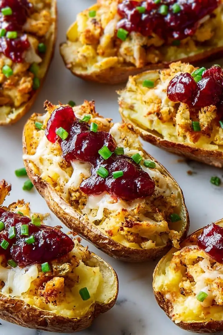 Thanksgiving Potato Skins with Turkey, Stuffing, and Cranberry Sauce Recipe