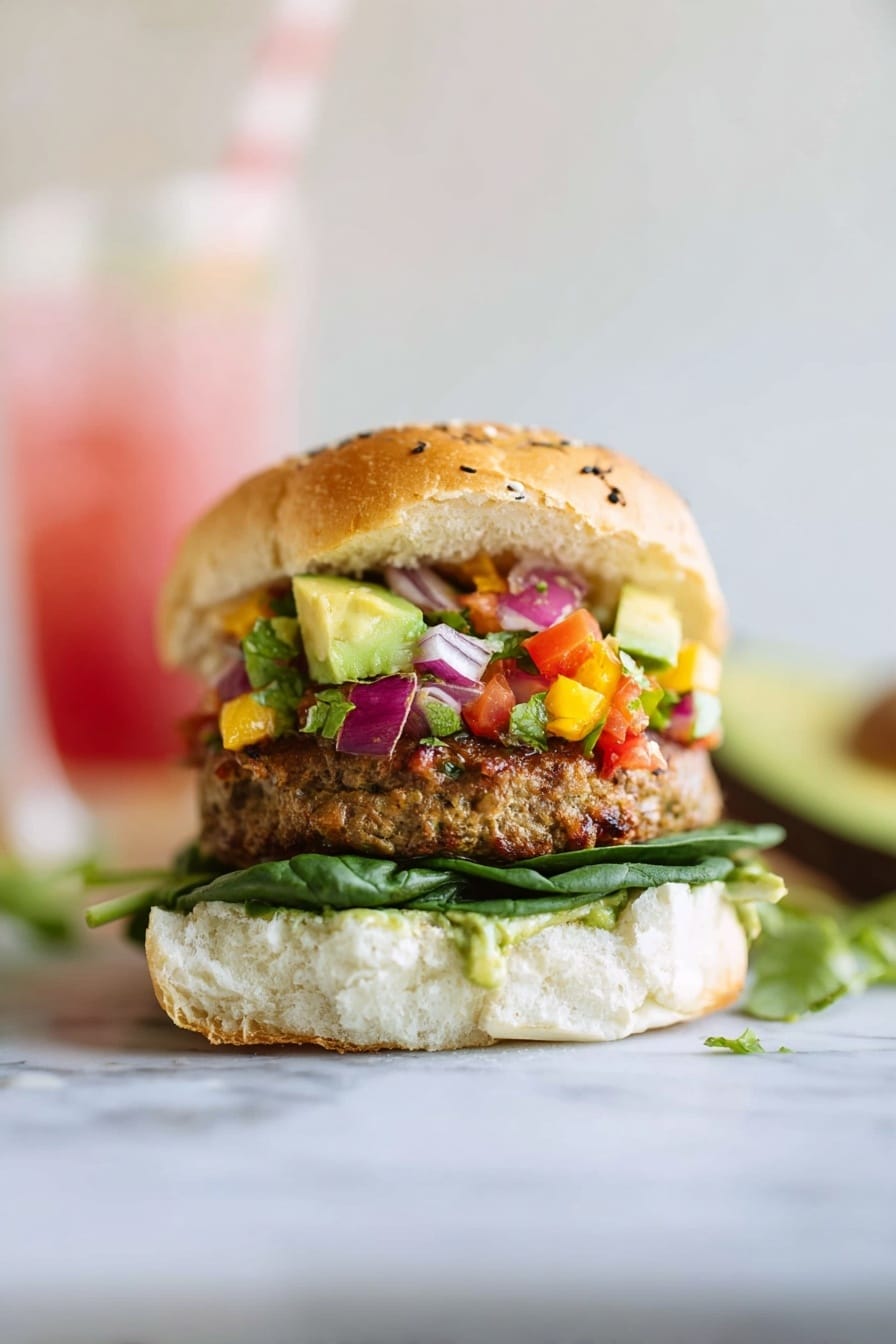Guacamole Turkey Burgers with Fresh Tomato-Cilantro Salsa Recipe