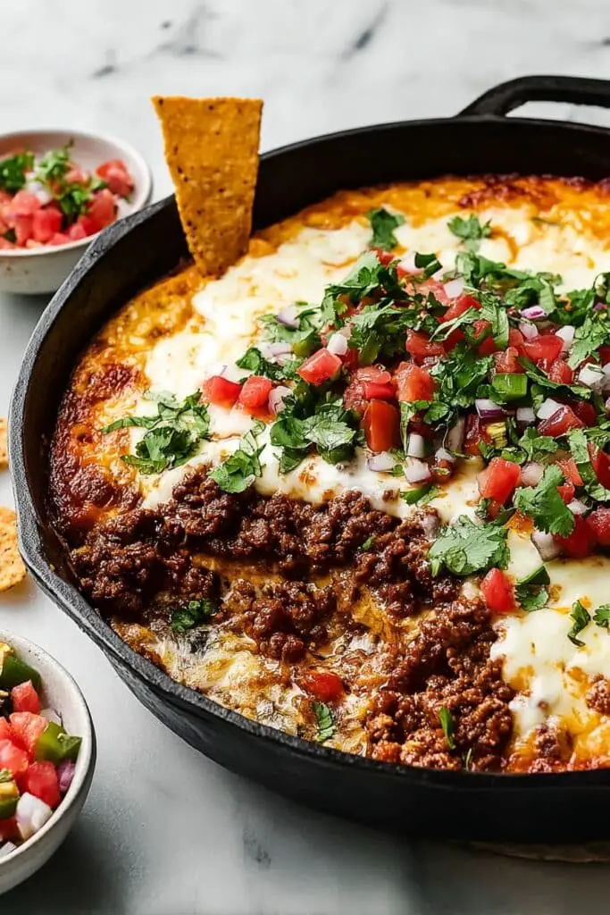 Queso Fundido with Chorizo, Green Chilis, and Pico de Gallo Recipe