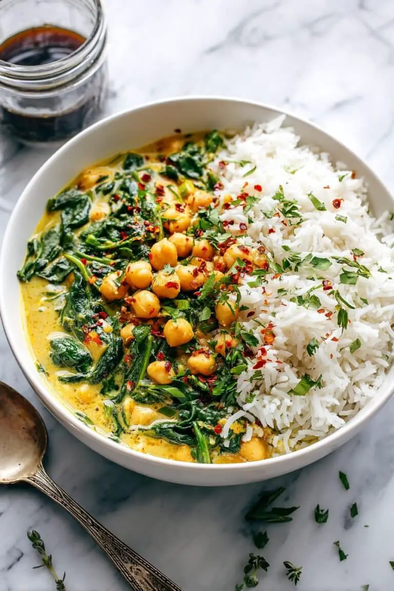Easy Chickpea Curry with Spinach and Rice Recipe