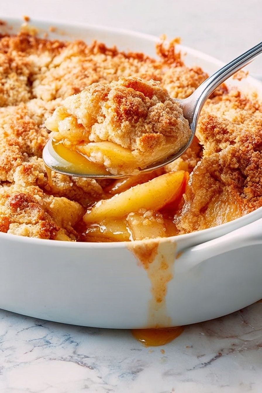 A white round dish filled with several thick slices of baked apple covered by a creamy white sauce sprinkled with a light layer of brown cinnamon powder, showing yellow edges of the apple slices peeking from under the sauce, all placed on a white marbled surface. photo taken with an iphone --ar 2:3 --v 7 - Thanksgiving Apple Pandowdy, apple pandowdy dessert, Thanksgiving fruit cobbler, rustic apple dessert, easy holiday apple recipe