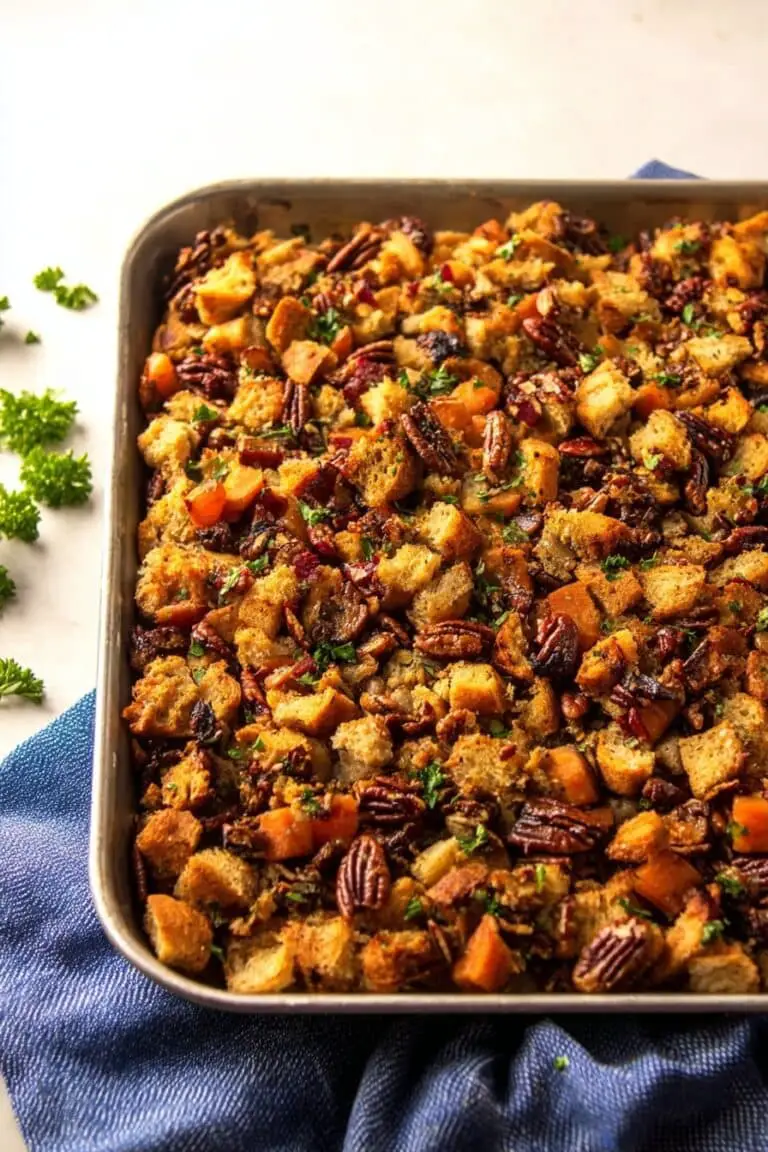 Sheet Pan Stuffing with Apples, Sausage, Cranberries, and Pecans Recipe