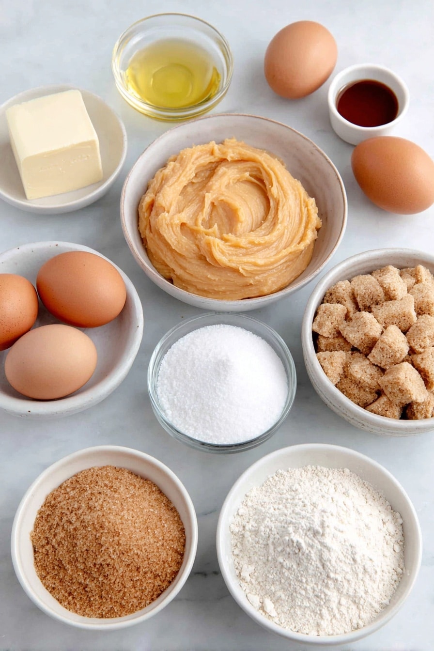 Flat lay of a small mound of pale orange pumpkin puree in a simple white ceramic bowl, a small white bowl filled with light brown sugar crystals, a small white bowl of granulated white sugar, a pat of melted golden butter in a small white bowl, a few whole brown eggs with smooth shells, a small white bowl of vegetable oil with a light golden hue, a small white bowl of smooth milk, a small white bowl of fine white powdered sugar, a small white bowl of amber maple syrup, a small white bowl of all-purpose flour, a small white bowl of light beige all-purpose flour mixed with cinnamon and pumpkin pie spice, a small white bowl of fine pumpkin pie spice, and a small white bowl with golden brown light brown sugar streusel crumbs placed on a clean white marble surface, soft natural light, photo taken with an iPhone, professional food photography style, fresh ingredients, white ceramic bowls, no bottles, no duplicates, no utensils, no packaging --ar 2:3 --v 7 --p awthu7i m7354615311229779997 - Pumpkin Bread with Maple Glaze, pumpkin bread recipe, fall pumpkin bread, moist pumpkin loaf, maple glaze dessert