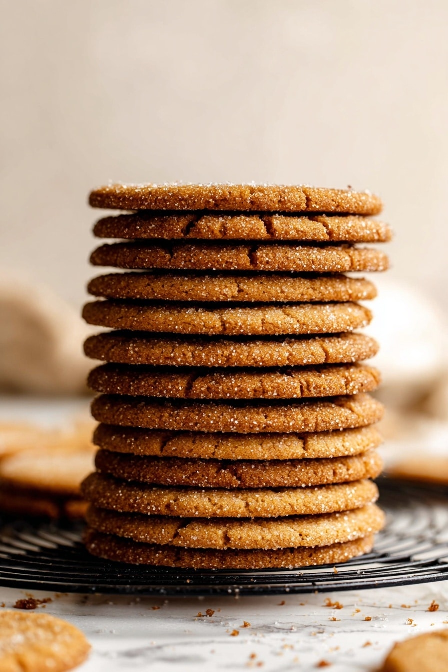 Round dark brown cookies with cracked tops and a grainy sugar texture are scattered over a white marbled surface with black cursive writing. One cookie in the center has a large bite taken from the edge, revealing a slightly shiny, soft, and rich interior. Several small crumbs are spread around the cookies, adding a rustic feel to the scene. A light beige linen cloth is casually draped in the upper right corner. photo taken with an iphone --ar 2:3 --v 7 - Molasses Cookies with Spiced Sugar Coating, ginger molasses cookies, holiday spiced cookies, chewy molasses cookies, warm spice cookies