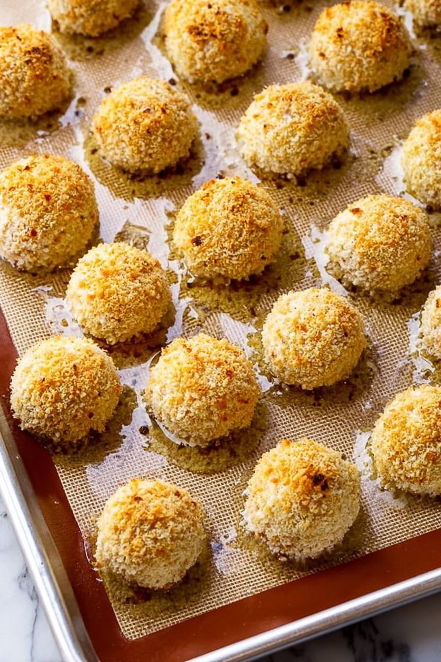 A white round plate holds ten small, round, golden brown crispy balls that look baked and crumbly on the outside. Two woman's hands with red nail polish are pulling one ball apart in the center, showing gooey melted cheese stretching between the two halves. In the background, there is a blurred white round plate stacked with more of the same balls, all placed on a white marbled surface. photo taken with an iphone --ar 2:3 --v 7 - Coconut Crusted Brie Quinoa Bites, appetizer recipes, holiday party appetizers, cheese and quinoa snacks, coconut crusted cheese bites