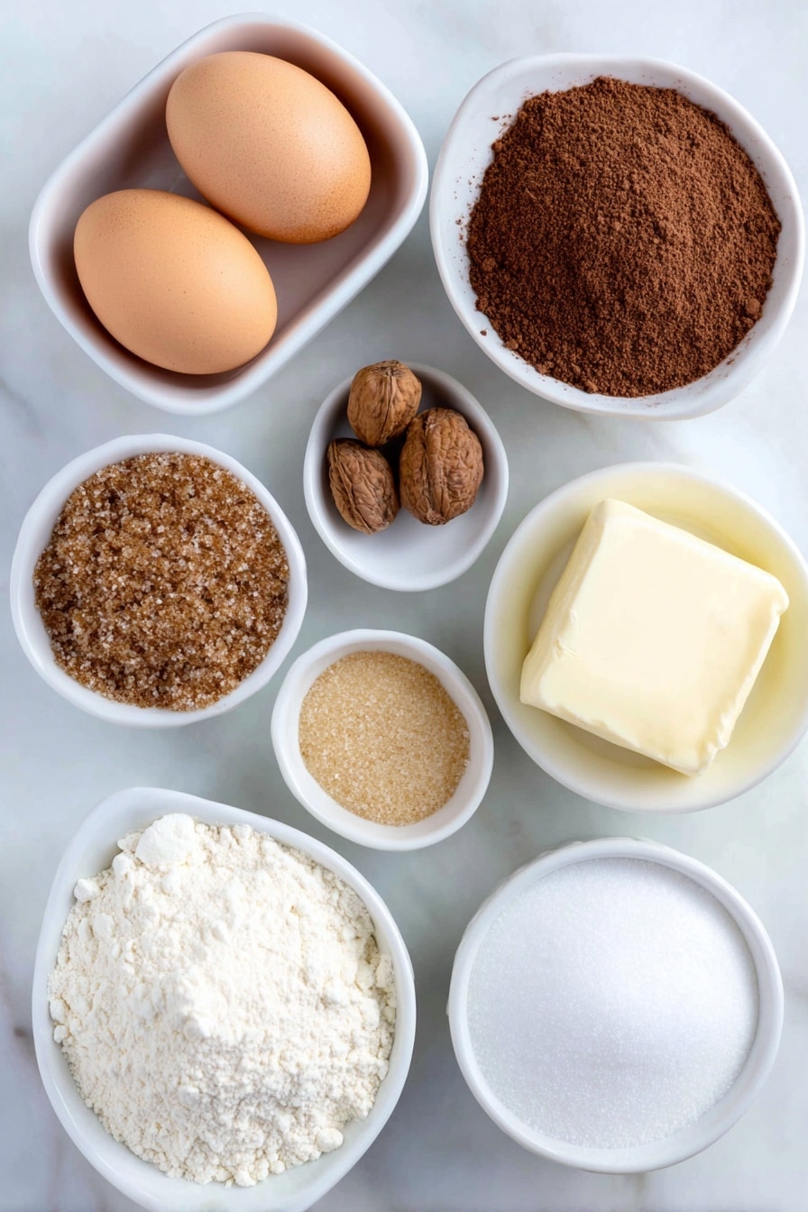 Flat lay of a small mound of all-purpose flour, two whole brown eggs with clean shells, a few whole nutmeg seeds next to a small pile of ground cinnamon, a small pile of light brown sugar crystals alongside a similar size pile of granulated white sugar, a chunk of unsalted butter partially melted, a small white ceramic bowl filled with creamy eggnog, a small white ceramic bowl containing clear vanilla extract, a pinch of coarse salt crystals next to a small white ceramic bowl with baking soda and another small white ceramic bowl with baking powder, a small white ceramic bowl of fine confectioners' sugar, all arranged with perfect symmetry and balanced proportions on a clean white marble surface, soft natural light, photo taken with an iPhone, professional food photography style, fresh ingredients, white ceramic bowls, no bottles, no duplicates, no utensils, no packaging --ar 2:3 --v 7 --p m7354615311229779997 - Eggnog Cookies with Glaze, festive eggnog cookies, holiday cookie recipes, soft chewy cookie recipes, Christmas cookie ideas