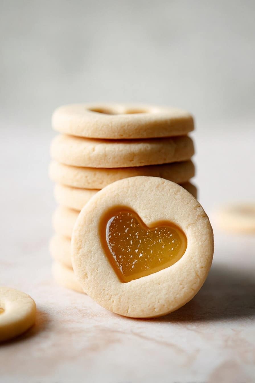 A cooling rack holds twelve cookies arranged in four rows and three columns on a white marbled surface. The top row has two round cookies with smooth pale beige dough and heart-shaped centers filled with shiny translucent yellow and red candy layers, and a star-shaped cookie with a brown candy star in the middle. The second row has a round cookie with a bright green heart center, a star cookie with a yellow star-shaped candy center, and a round cookie with a dark amber heart center. The third row includes a round cookie with a light orange candy heart, a star cookie with a small red star candy in the center, and a round cookie with a bright green heart center. The bottom row presents a round cookie with a dark red candy heart, a star cookie with a brown star candy center, and another round cookie with a yellow candy heart. All cookies have smooth, slightly browned edges and the candy centers have a glass-like texture with visible grid patterns inside, photo taken with an iphone --ar 2:3 --v 7 - Stained Glass Cookie, colorful candy cookies, easy holiday cookies, homemade cookie ideas, festive cookie recipes