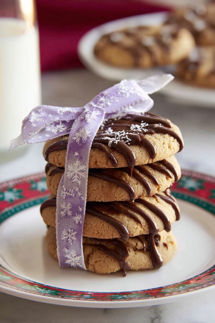 The image shows many round cookies placed on a white marbled surface. Each cookie has a light brown, slightly rough texture as the bottom layer. On top of each cookie there is a dark brown chocolate drizzle, forming uneven horizontal lines and some vertical lines, creating a striped pattern over each cookie. The cookies are arranged closely in rows, filling the view. The lighting is soft, making the colors of the light brown cookie and dark chocolate clear and natural. photo taken with an iphone --ar 2:3 --v 7 - Chocolate Pecan Cookies, chocolate pecan cookie recipe, easy chocolate cookies with pecans, nutty chocolate chip cookies, buttery pecan cookies