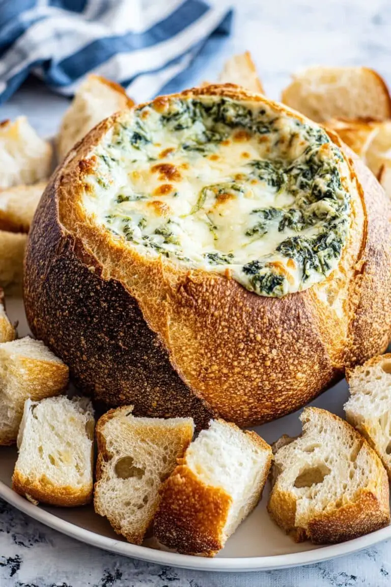 Baked Spinach Artichoke Dip in Bread Bowl Recipe